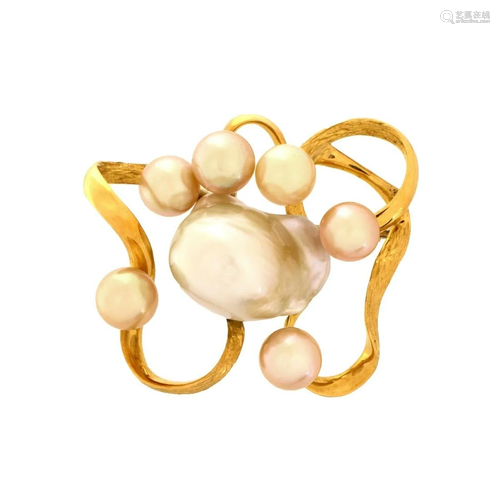 Pearl and 18K Brooch