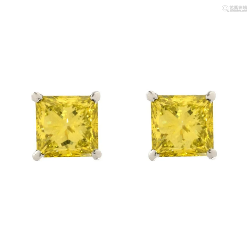 GIA Fancy Vivid Yellow Diamond Ear Studs