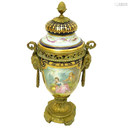 Sevres bronze mounted Handpainted Urn