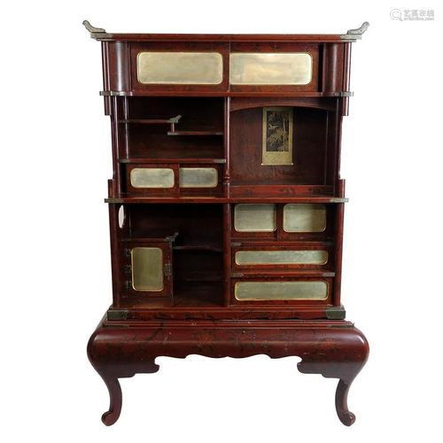 Japanese Red Lacquered Etagere/Cabinet