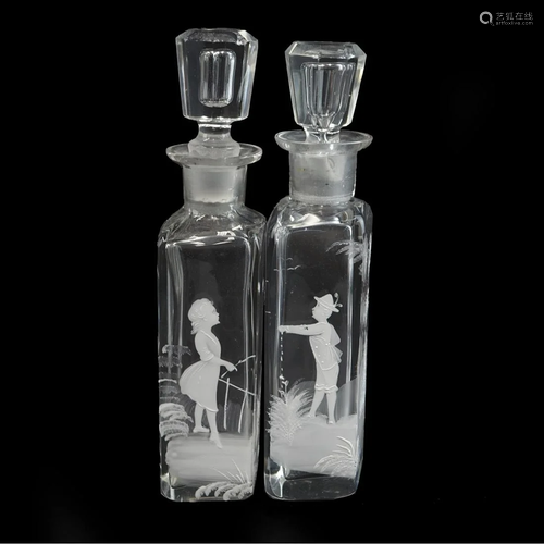 Pair of Mary Gregory Glass Bottles