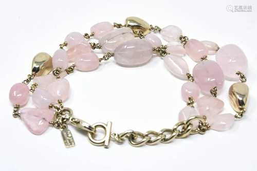 Ferragamo Natural Rose Quartz Stone Bead Bracelet