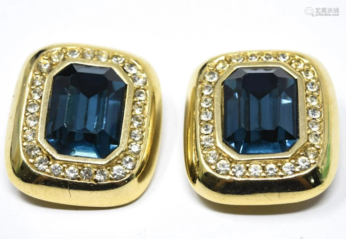 C 1960s Ciner Faux Sapphire Clip Earrings