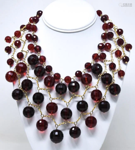 C 1940 Faceted Red Acrylic Bead Necklace