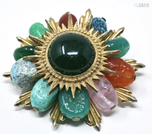 C 1960 Badge Form Faux Stone Brooch