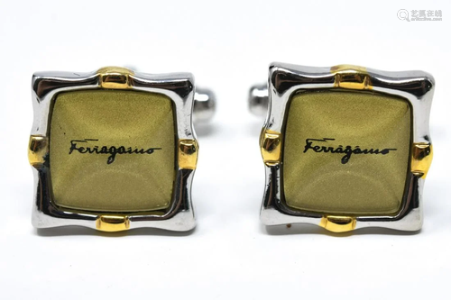 Pair Ferragamo Silver & Gold Tone Cufflinks