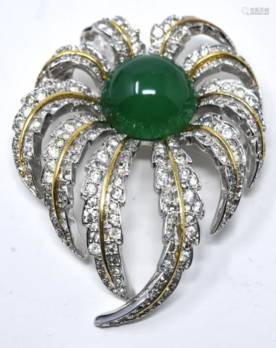 Jomaz Rhodium Faux Jadeite Brooch / Pin