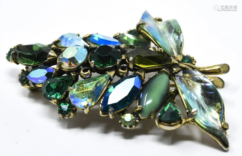 Unsigned Floraza Greenstone Leaf Motif Brooch