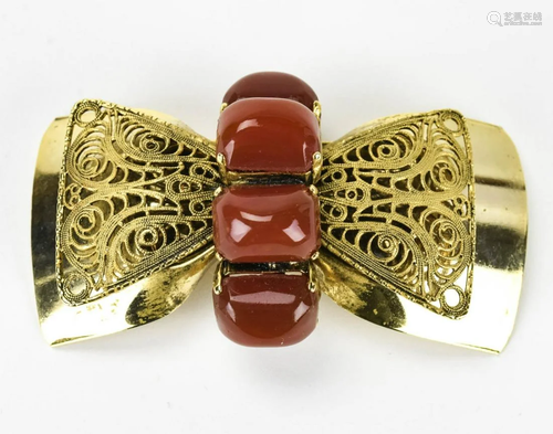 Huge Vintage Sandor Gilt & Cabochon Bow Brooch