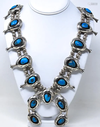 C 1973 Large Sterling Squash Blossom Necklace