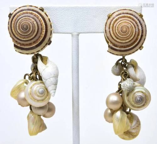 Pair YSL Couture C 1980 Natural Shell Clip Earring