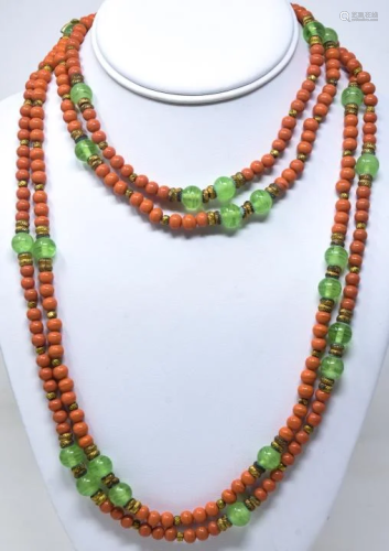 Alice Caviness C 1960 Glass Coral Bead Necklace