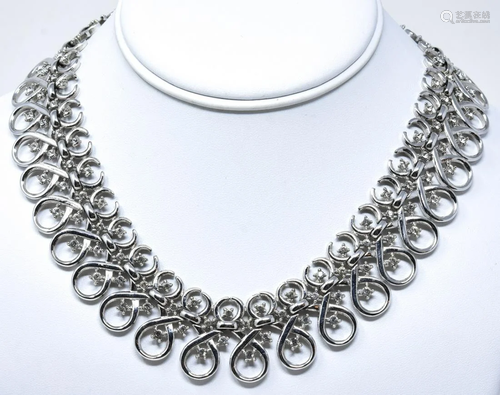 C 1950s Trifari White Gold Plated Necklace