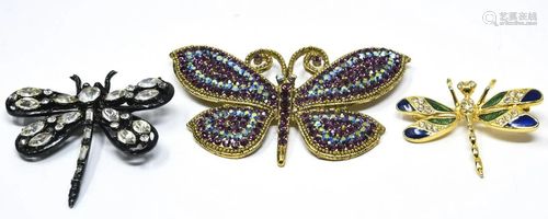 3 Vintage Butterfly & Dragon Pins / Brooches