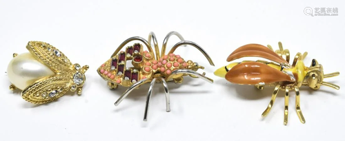 3 Vintage Spider & Bumble Bee Pins / Brooches