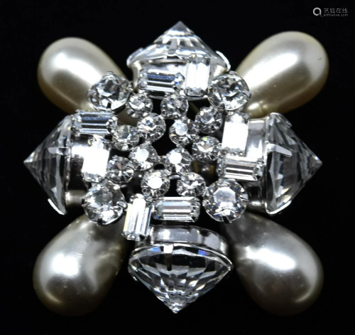 Schreiner NY Clear Paste Crystal Pearl Brooch