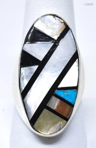 Hand Made Sterling & Mosaic Panel Ring