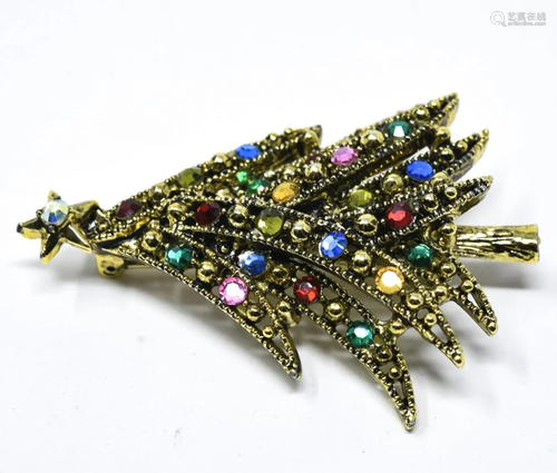 C 1950 Holly Craft Christmas Tree Brooch / Pin