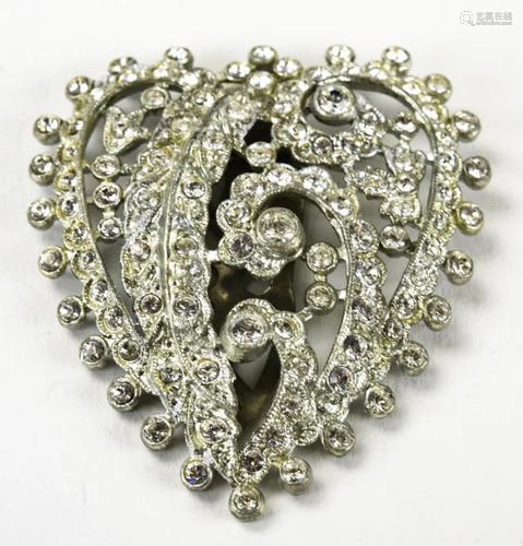 Large Vintage Rhinestone Heart Form Clip