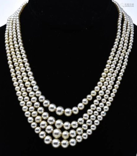 Four Strand Graduated Faux Pearl Necklace