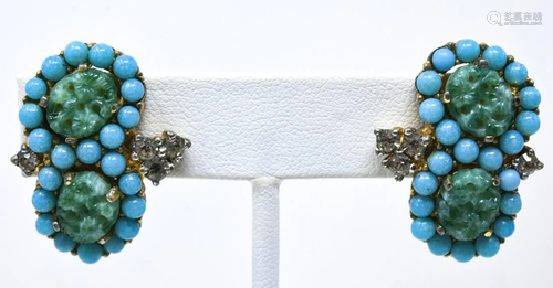 Pair Jomaz Double Turquoise Clip Earrings