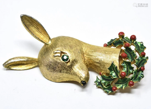 Gerry's Gilt & Enamel Reindeer Christmas Brooch