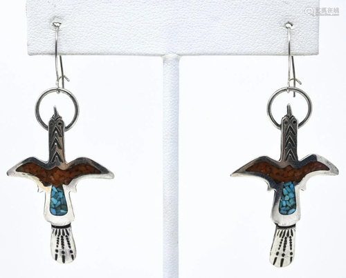 Sterling Turquoise Inlaid Thunderbird Earrings