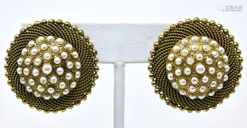 Pair Butler & Wilson Studded Pearl Clip Earrings