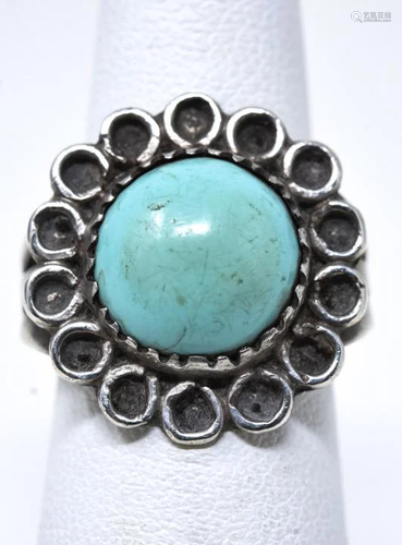 Hand Made Sterling & Turquoise Cabochon Ring