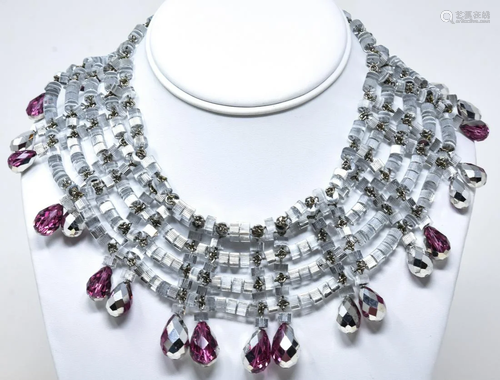 C 1960 French Parurier Silver Foiled Bead Necklace