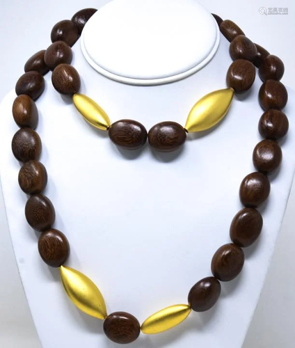 Graziano Polished Wood Bead Necklace