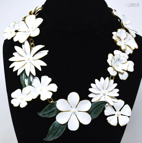 Rare Sandor Goldberger Enameled Flower Necklace