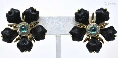 Pair Jomaz C 1970 Black Enamel Clip Earrings