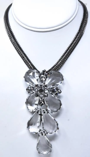 Schreiner Gunmetal & Clear Crystal Necklace