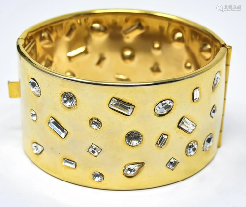 Gilt & Clear Rhinestone Wide Bangle Bracelet