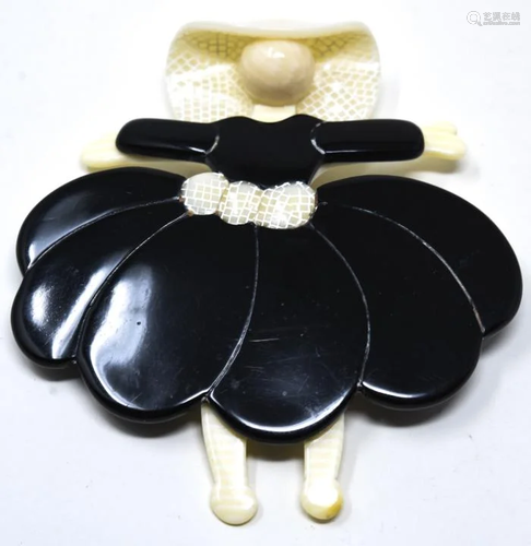 Lea Stein Paris Cellulose Acetate Lady Hat Brooch