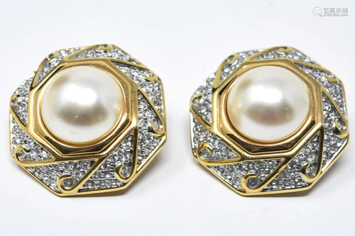 Pair Swarovski C 1990 Mabe Pearl Clip Earrings