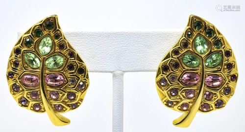 Pair KJL Gilt Leaf Shape Clip Earrings