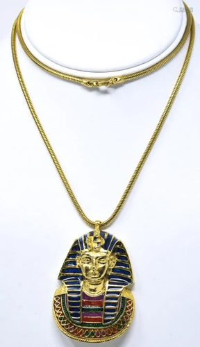 C 1975 Egyptian Revival Pharaoh Head Necklace