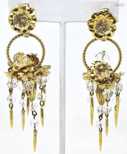 Pair Napier 3D Gilt Flower Basket Clip Earrings