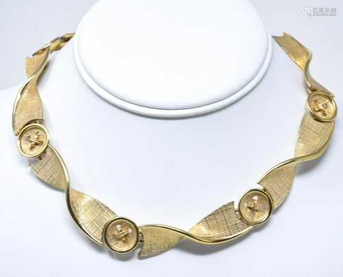 Boucher Gilt Textured Button & Ribbon Necklace