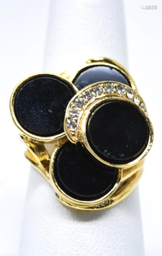 C 1970s Parklane Gilt & Black Discs Ring