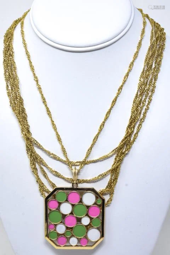 C 1970 Trifari Pop Art Gilt & Enamel Necklace