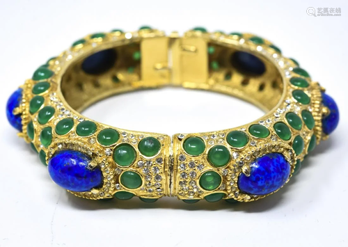 C 1980 KJL Jeweled Gilt Bangle Bracelet