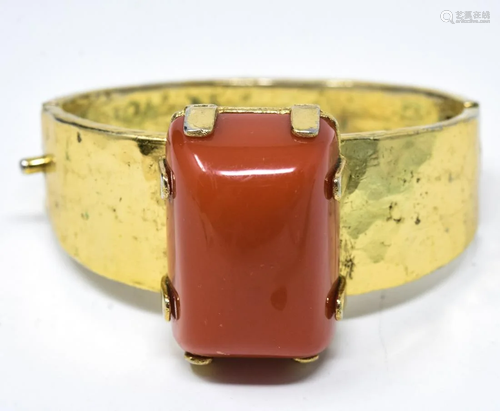 Textured Gilt & Orange Acrylic Bangle Bracelet