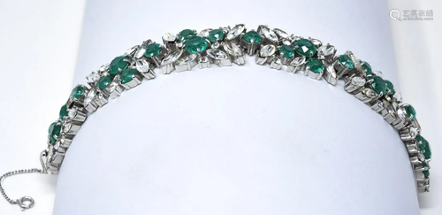 Trifari C 1970 Faux Emerald Rhodium Bracelet