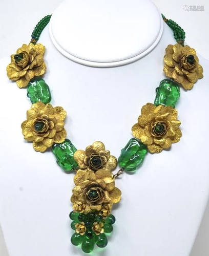 Rare Unsigned Miriam Haskell Gilt Flower Necklace