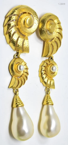 Large Vintage Ben Amun Faux Pearl Clip on Earrings