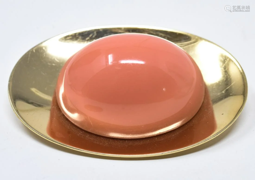 Napier Gilt Oval & Faux Coral Cabochon Brooch