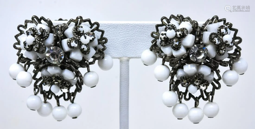 Pair Robert Signed Silver Filigree Clip Earrings